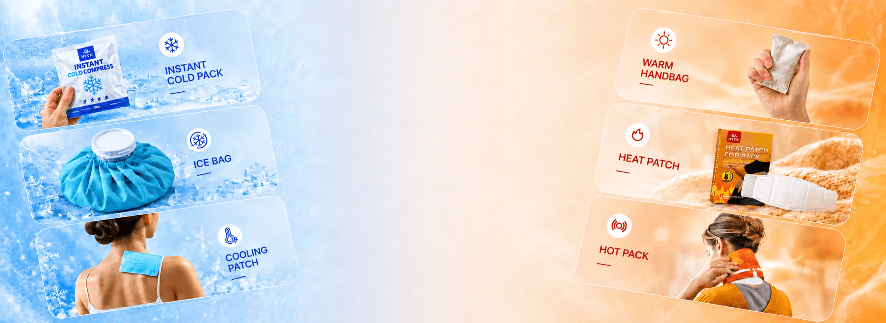 Cold and hot therapy products for healthcare, sports, personal care, and outdoor markets