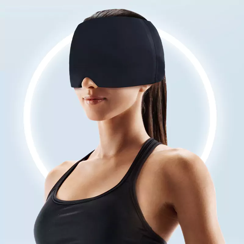 User Wearing Migraine Relief Ice Head Wrap
